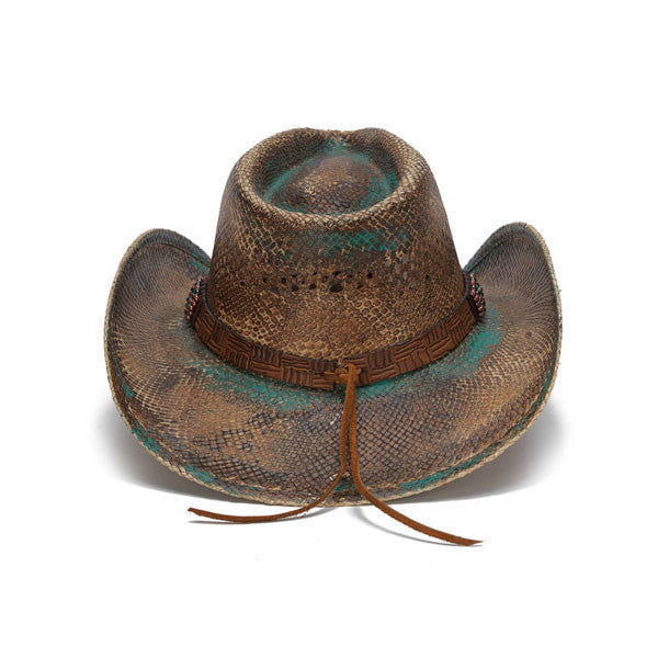 Stampede Hats - Blue Stained Straw Cowboy Hat with Beadwork and Turquoise
