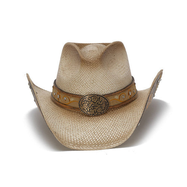 Stampede Hats - Beige Western Hat with Hibiscus Flower and Floral Filigree