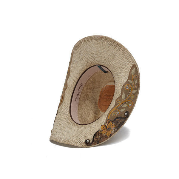 Stampede Hats - Beige Western Hat with Hibiscus Flower and Floral Filigree