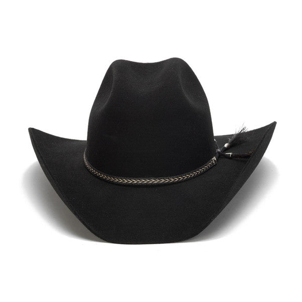 Stampede Hats - 100X Wool Felt Black Cowboy Hat with Leather Tassles