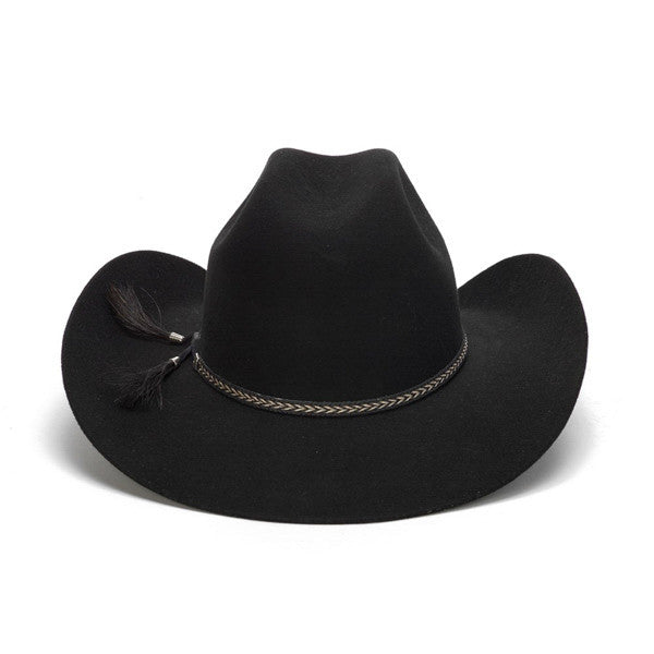 Stampede Hats - 100X Wool Felt Black Cowboy Hat with Leather Tassles