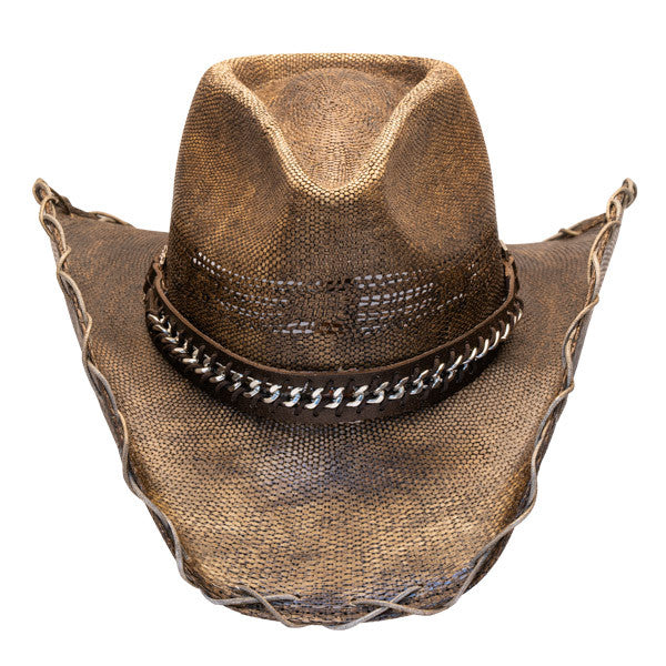 Stampede Hats - Black Stained Cowboy Hat w- Chain Hat Band