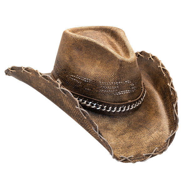Stampede Hats - Black Stained Cowboy Hat w- Chain Hat Band